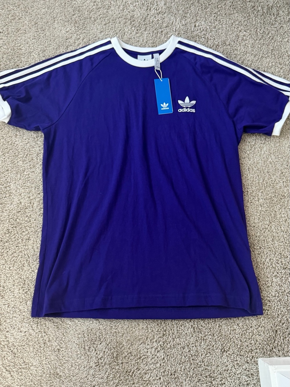 adidas Purple Trefoil 3-Stripe Ringer Tee with White Trim